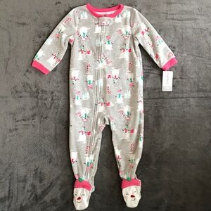 CARTER’S Fleece Pajamas Onesie Snowman Size 18 Months Gray Pink NWT